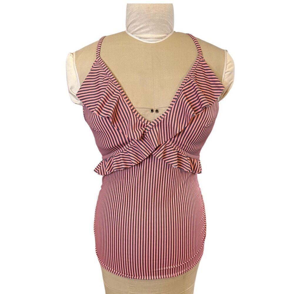 Motherhood Maternity Ruffle Stripe Swim Top Size M Bra